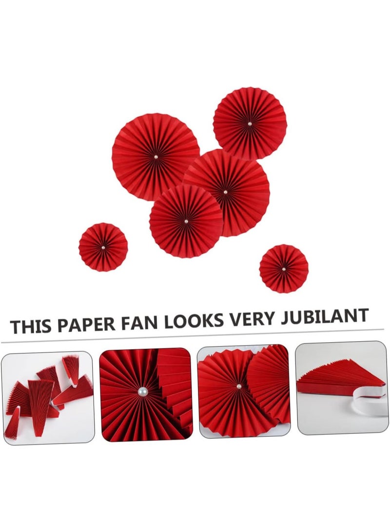 2sets Red Paper Hanging Fans for Christmas and Wedding Decorations Decorative Paper Fan for Festive Celebrations and Home Decor - Image 4