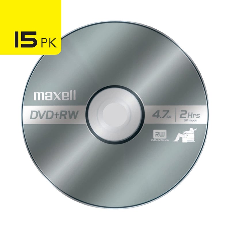 Maxell Dvd+rw Rewritable Disc, 4.7 Gb, 4x, Spindle, Silver, 15/pack - Image 1