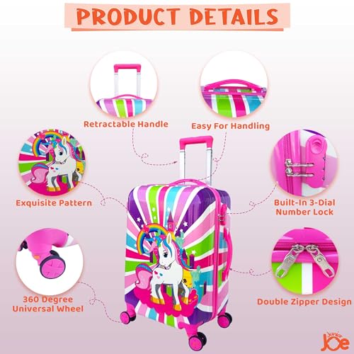 JUNIOR JOE Polycarbonate 8 Wheels 360 Degree Kids Carry On Luggage Hardside Rolling Suitcase 24 Inches Travel Trolley Bag (Design-5), Pink - Image 4