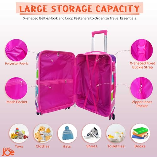 JUNIOR JOE Polycarbonate 8 Wheels 360 Degree Kids Carry On Luggage Hardside Rolling Suitcase 24 Inches Travel Trolley Bag (Design-5), Pink - Image 5