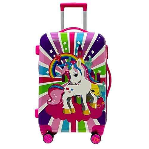 JUNIOR JOE Polycarbonate 8 Wheels 360 Degree Kids Carry On Luggage Hardside Rolling Suitcase 24 Inches Travel Trolley Bag (Design-5), Pink - Image 1