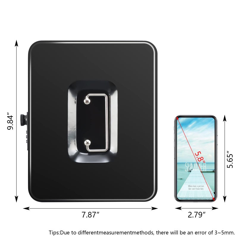 KYODOLED Large Cash Box with Combination Lock Safe Metal Money Box with Money Tray for Security Lock Box 9.84"x 7.87"x 3.54" Black - Image 2