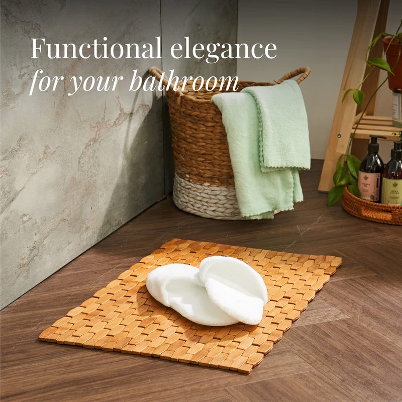 GOBAM Rollable Bamboo Bathroom Floor Mat - Non-Slip Bathtub Mat for Spa, Sauna, Kitchen, Outdoor Shower, RV, Water-Resistant Wooden Shower Mat - Natural, 23.6 x 15.7 inch - Image 3