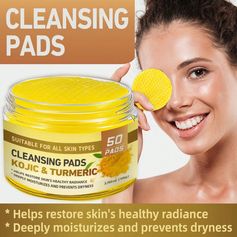 50PCS Turmeric Kojic Acid Cleansing Pads, Brightening Facial Cleansing Wipes, Contains Turmeric Extract, Kojic Acid, Healthy Cleansing Pores, Natural Exfoliation, Removes Oil And D - Image 3