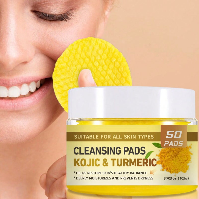 50PCS Turmeric Kojic Acid Cleansing Pads, Brightening Facial Cleansing Wipes, Contains Turmeric Extract, Kojic Acid, Healthy Cleansing Pores, Natural Exfoliation, Removes Oil And D - Image 5