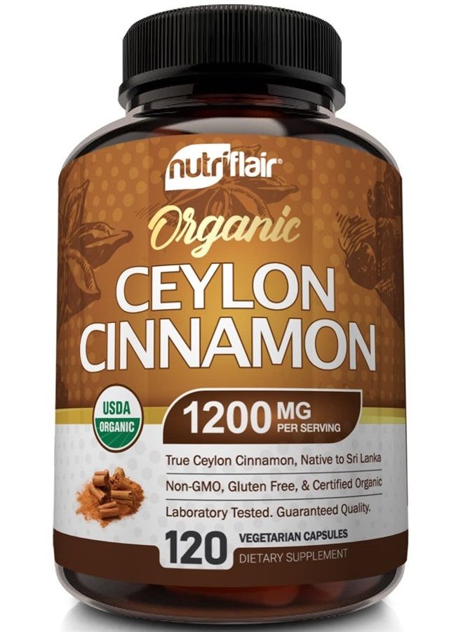 NutriFlair Organic Ceylon Cinnamon, 1200mg, 120 Vegetarian Capsules - Image 1