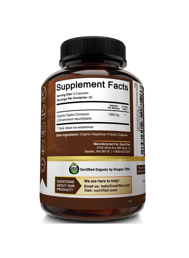 NutriFlair Organic Ceylon Cinnamon, 1200mg, 120 Vegetarian Capsules - Image 2