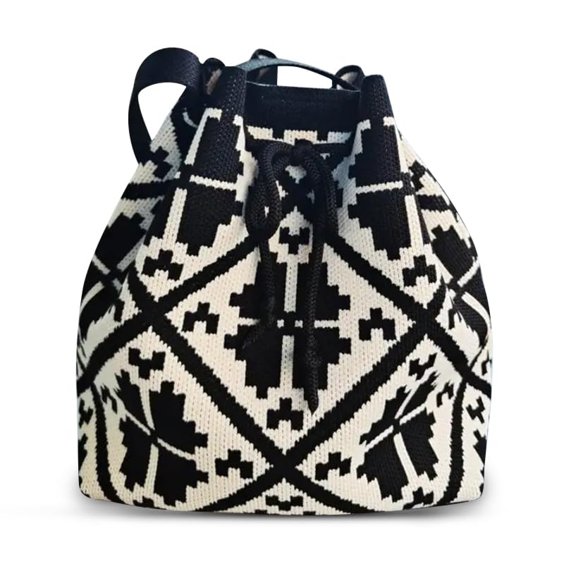Kawn Women's Crochet Drawstring Bucket Bag, Stylish Tote Purse, Crossbody Shoulder Bag, Boho Chic Handbag for Beaches, Party and Everyday Use. (Style B) - Image 5