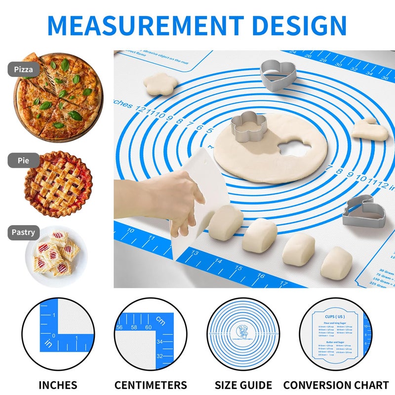 Mimekitchen Pastrty Mat for Dough Rolling, Silicone Baking Mat with Measurement, Fondant Mat for Making Cookies Macarons Bread Pizza Oven Mat, Silicone Mat for Baking - Image 2
