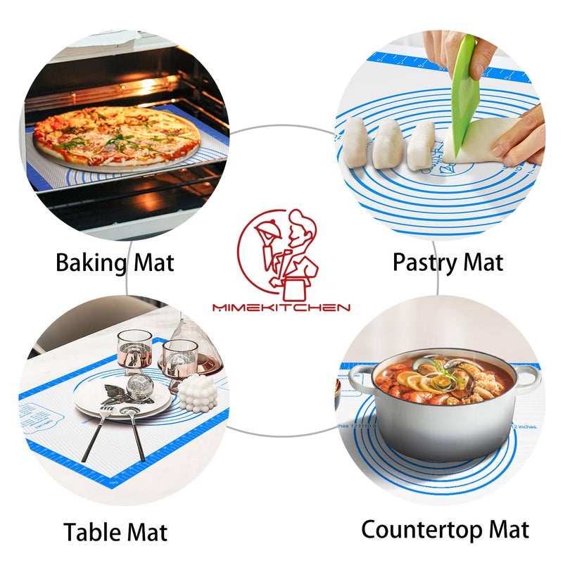 Mimekitchen Pastrty Mat for Dough Rolling, Silicone Baking Mat with Measurement, Fondant Mat for Making Cookies Macarons Bread Pizza Oven Mat, Silicone Mat for Baking - Image 4