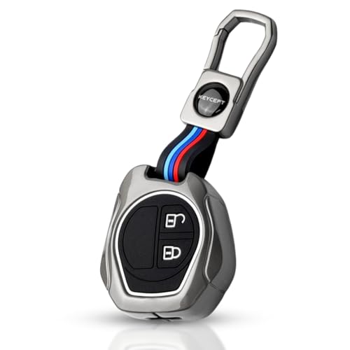 KEYCEPT Metal Key Cover for Suzuki Swift, Dzire, Ertiga, Baleno, Grand Vitara, Celerio, WagonR, Brezza, Scross, Fronx, Jimny, Ignis 2 Button Remote Key Cover with Keychain (Short Keychain) - Image 1