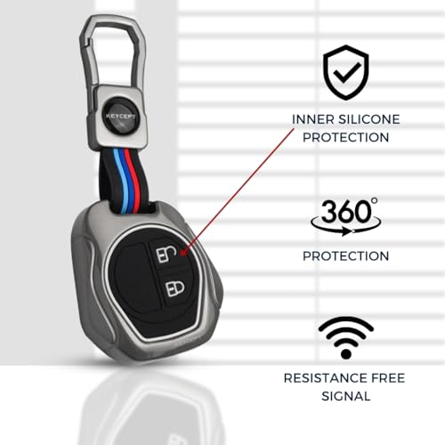 KEYCEPT Metal Key Cover for Suzuki Swift, Dzire, Ertiga, Baleno, Grand Vitara, Celerio, WagonR, Brezza, Scross, Fronx, Jimny, Ignis 2 Button Remote Key Cover with Keychain (Short Keychain) - Image 5