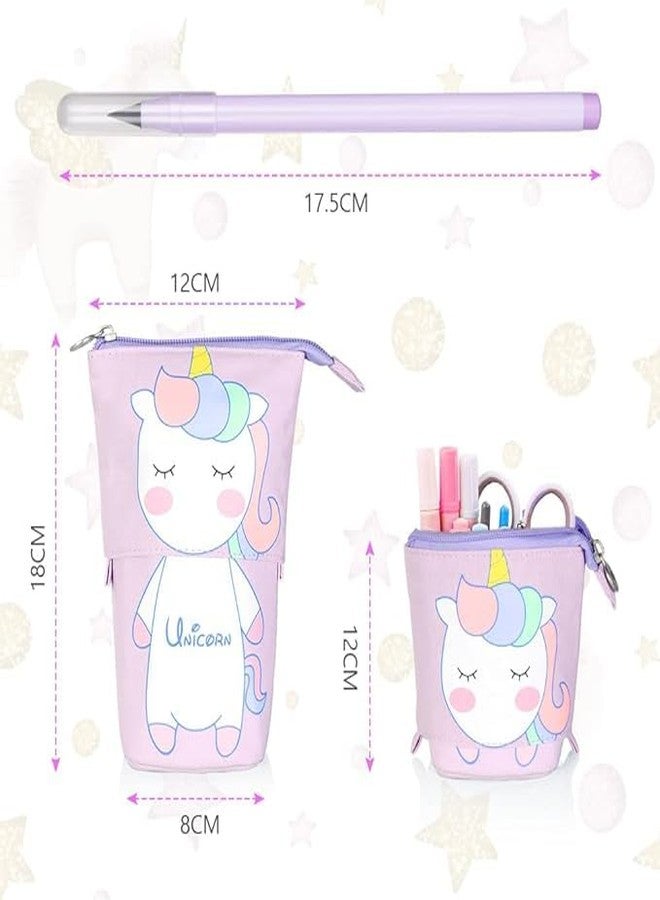 PEZYOX Canvas Pencil Pouch for Girls - Kawaii Korean Aesthetic Standing Cat Case, Cute Boba Stationery Organizer for School, Makeup Bag, Durable and Portable Pencil Case for Teens (Unicorn Purple) - Image 2