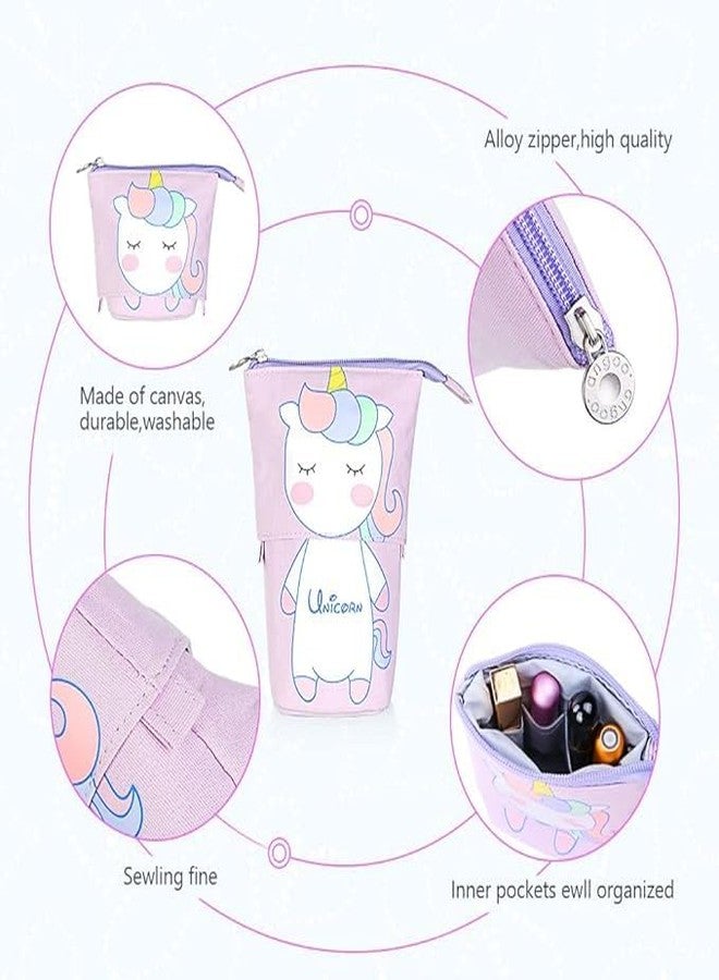 PEZYOX Canvas Pencil Pouch for Girls - Kawaii Korean Aesthetic Standing Cat Case, Cute Boba Stationery Organizer for School, Makeup Bag, Durable and Portable Pencil Case for Teens (Unicorn Purple) - Image 4