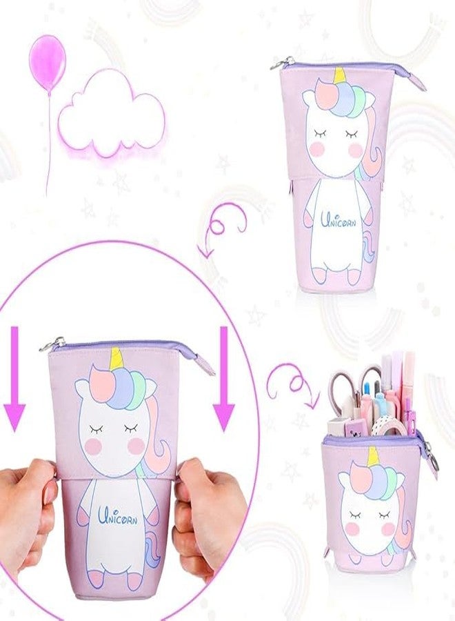 PEZYOX Canvas Pencil Pouch for Girls - Kawaii Korean Aesthetic Standing Cat Case, Cute Boba Stationery Organizer for School, Makeup Bag, Durable and Portable Pencil Case for Teens (Unicorn Purple) - Image 3