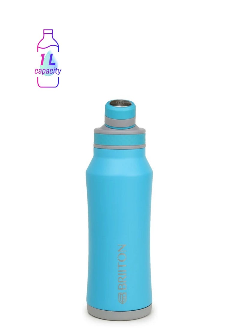 Briiton Infinity-S 1000ml Sky Blue Bottle | Copper Coated Vacuum Insulation | Stainless Steel | Powder Coated | Secure Grip | Leakproof Flask | Hot & Cold Thermos | Aqua Hydra | Suitable for Men, Women  - Image 1