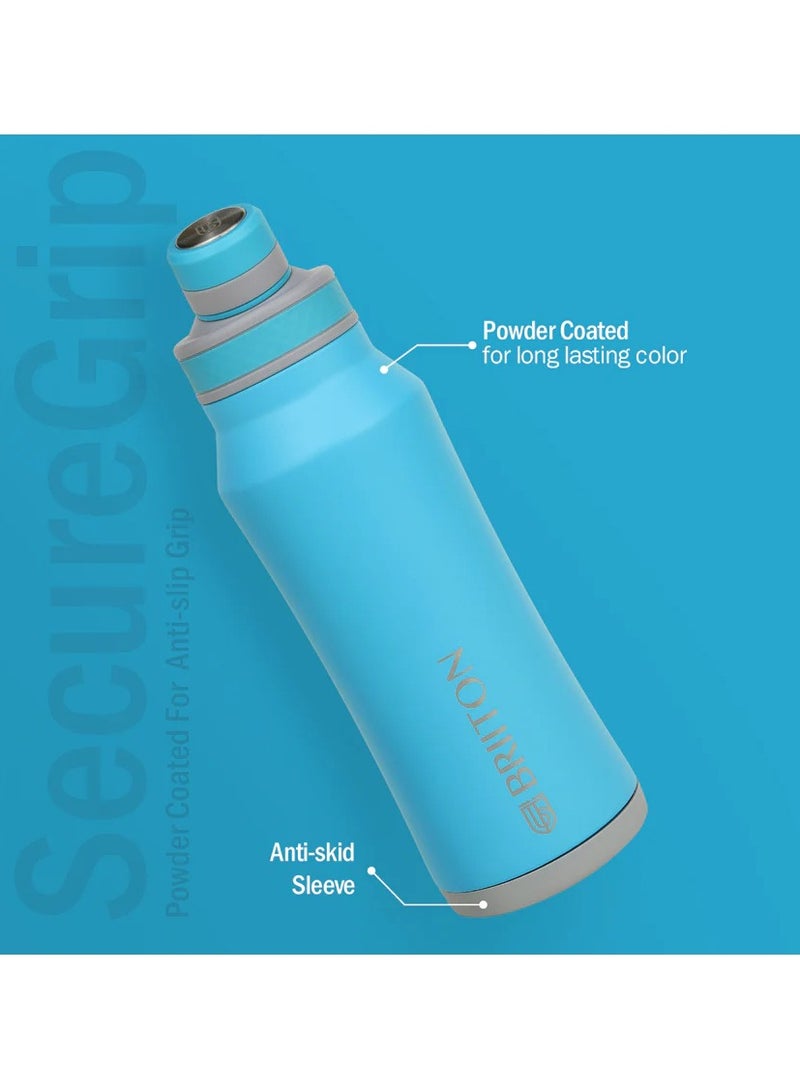 Briiton Infinity-S 1000ml Sky Blue Bottle | Copper Coated Vacuum Insulation | Stainless Steel | Powder Coated | Secure Grip | Leakproof Flask | Hot & Cold Thermos | Aqua Hydra | Suitable for Men, Women  - Image 3