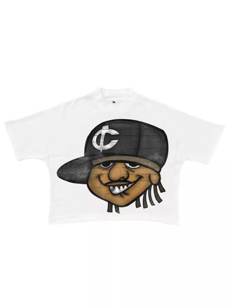 Harajuku Retro Anime Head Print Graphic T-Shirt Y2K Top Street Oversized T-Shirt Gothic Anime Short Sleeve - Image 5