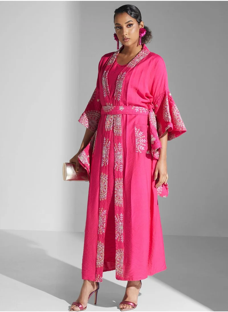 Yaser albik Embroidered Kimono Dress