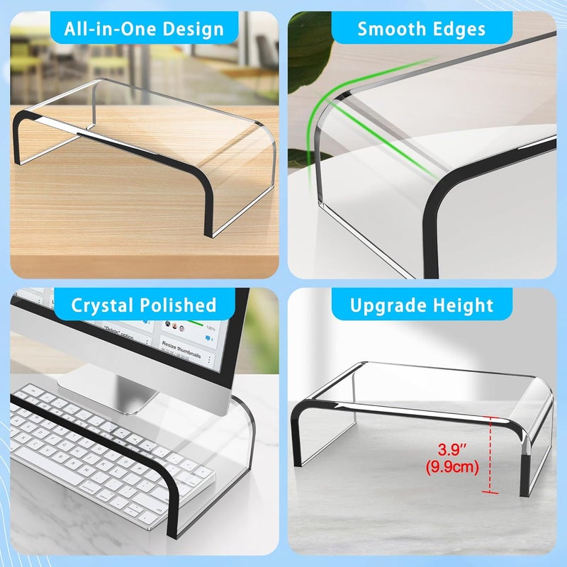 AboveTEK Acrylic Monitor Stand – Clear Monitor Riser & Computer Desk Stand, Premium Acrylic Laptop Stand for Home Office, PC TV Stand with Keyboard Storage Heavy Duty Desk Riser - Image 3