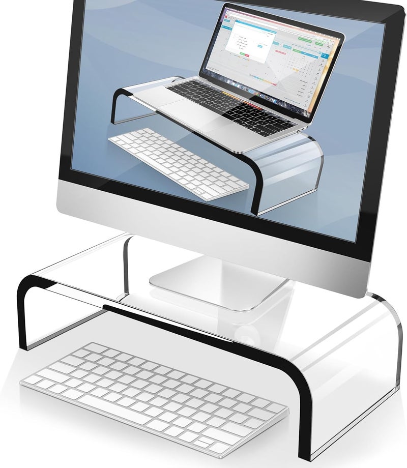 AboveTEK Acrylic Monitor Stand – Clear Monitor Riser & Computer Desk Stand, Premium Acrylic Laptop Stand for Home Office, PC TV Stand with Keyboard Storage Heavy Duty Desk Riser - Image 1