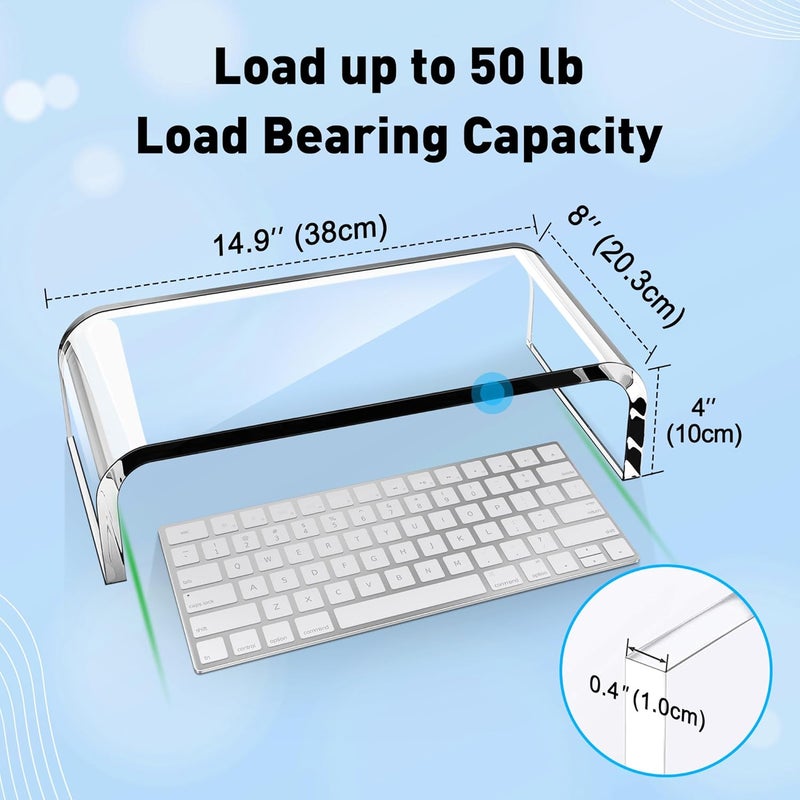 AboveTEK Acrylic Monitor Stand – Clear Monitor Riser & Computer Desk Stand, Premium Acrylic Laptop Stand for Home Office, PC TV Stand with Keyboard Storage Heavy Duty Desk Riser - Image 2