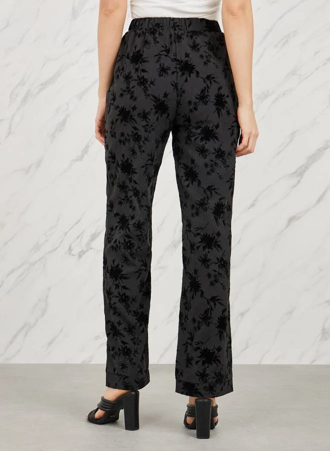 Styli Jacquard High Rise Straight Leg Pant