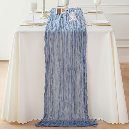 Sioloc 1 Pack Dusty Blue Cheesecloth Table Runner Fall Autumn Decor for Home 10ft Table Cloth for Tea Wedding Birthday Party Baby Bridal Shower Halloween Thanksgiving - Image 4