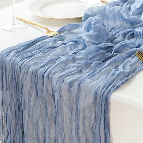 Sioloc 1 Pack Dusty Blue Cheesecloth Table Runner Fall Autumn Decor for Home 10ft Table Cloth for Tea Wedding Birthday Party Baby Bridal Shower Halloween Thanksgiving - Image 1