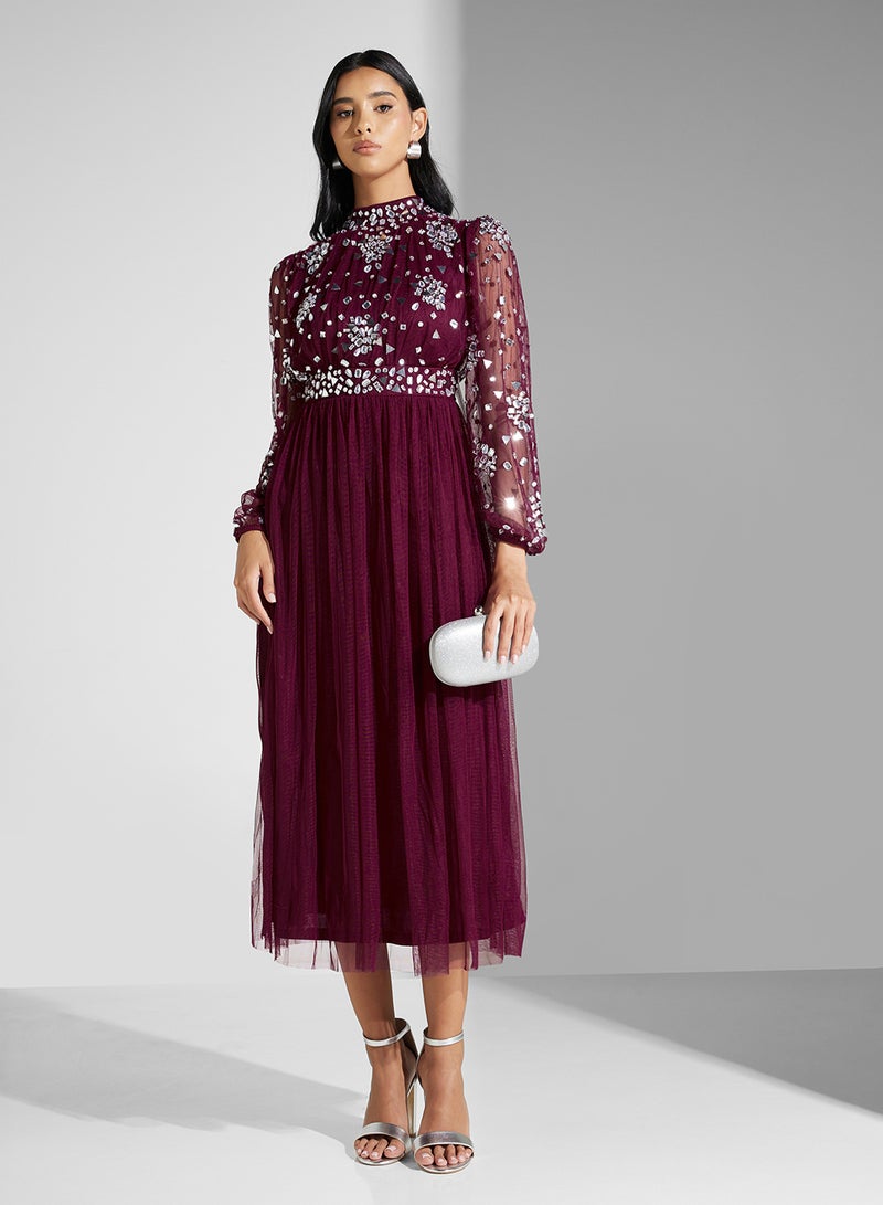 Amelia Rose Embellished Tulle Midi Dress - Image 1