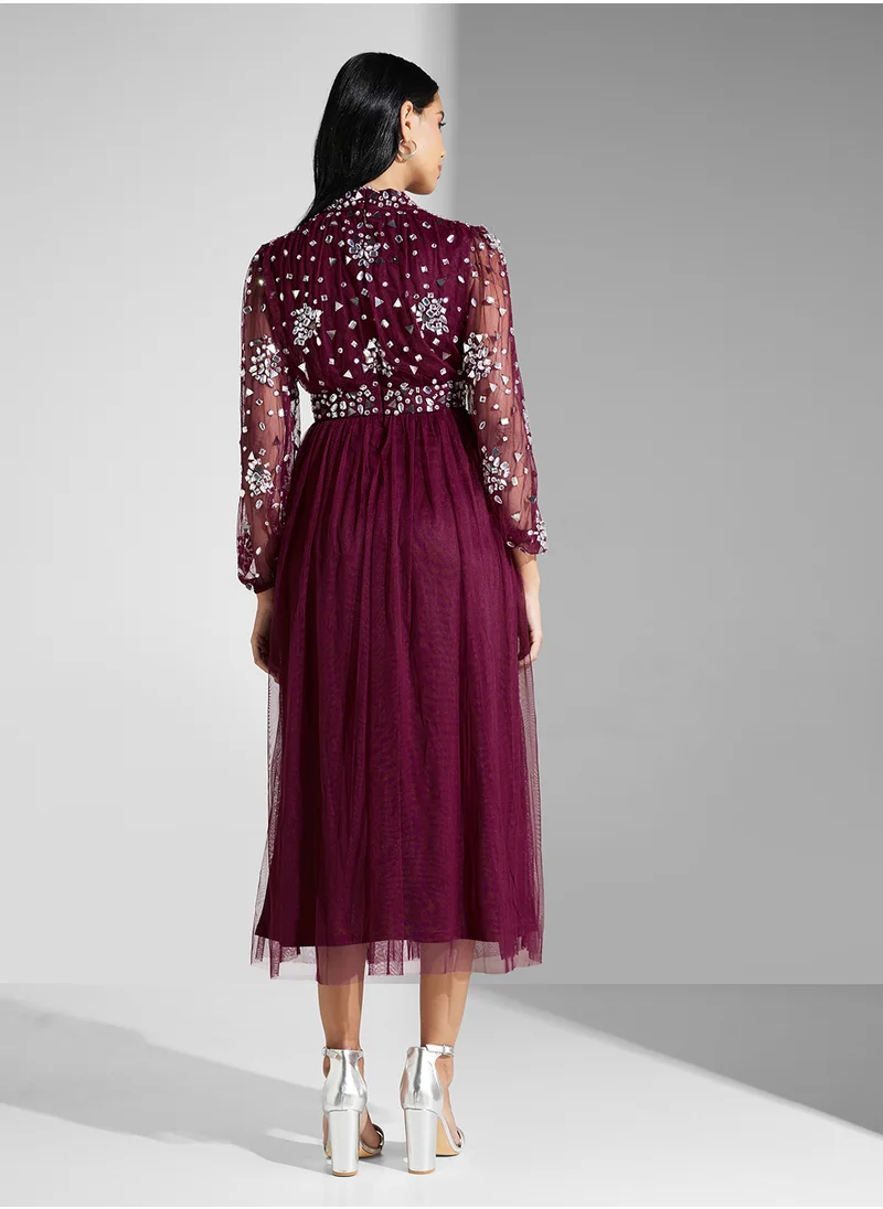 Amelia Rose Embellished Mesh Detailed Dress