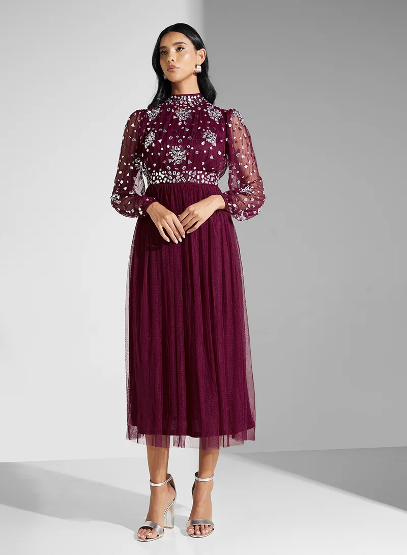 Amelia Rose Embellished Tulle Midi Dress