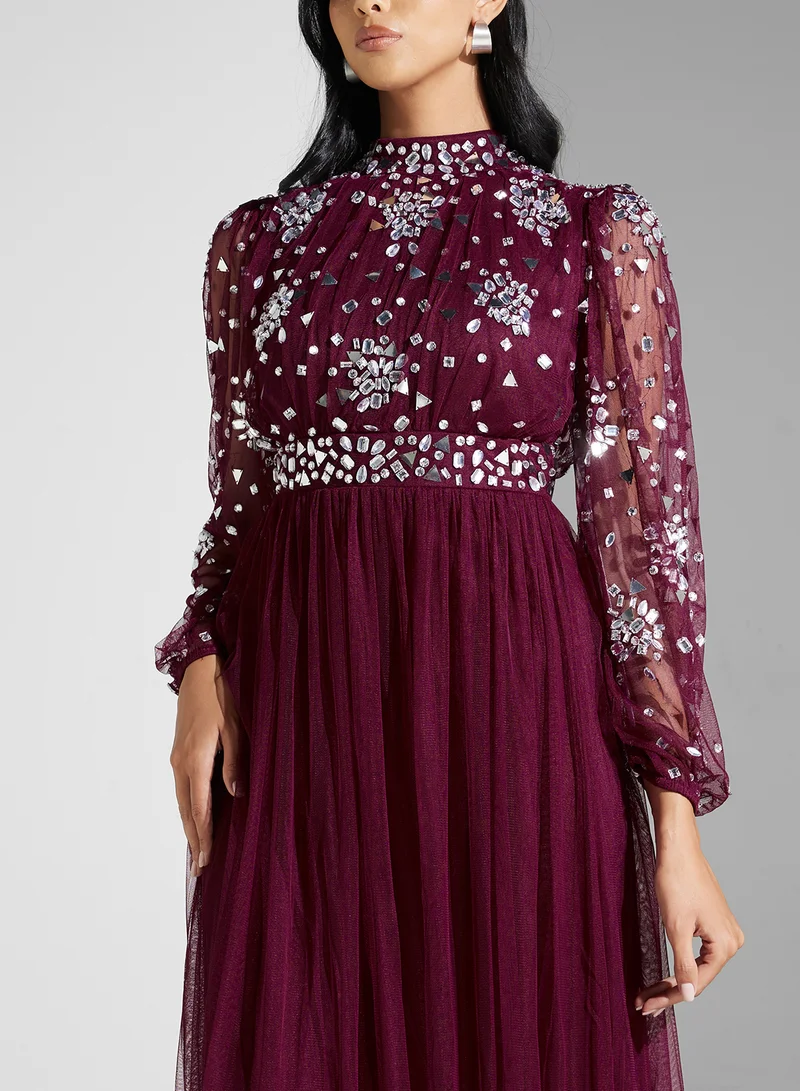 Amelia Rose Embellished Tulle Midi Dress