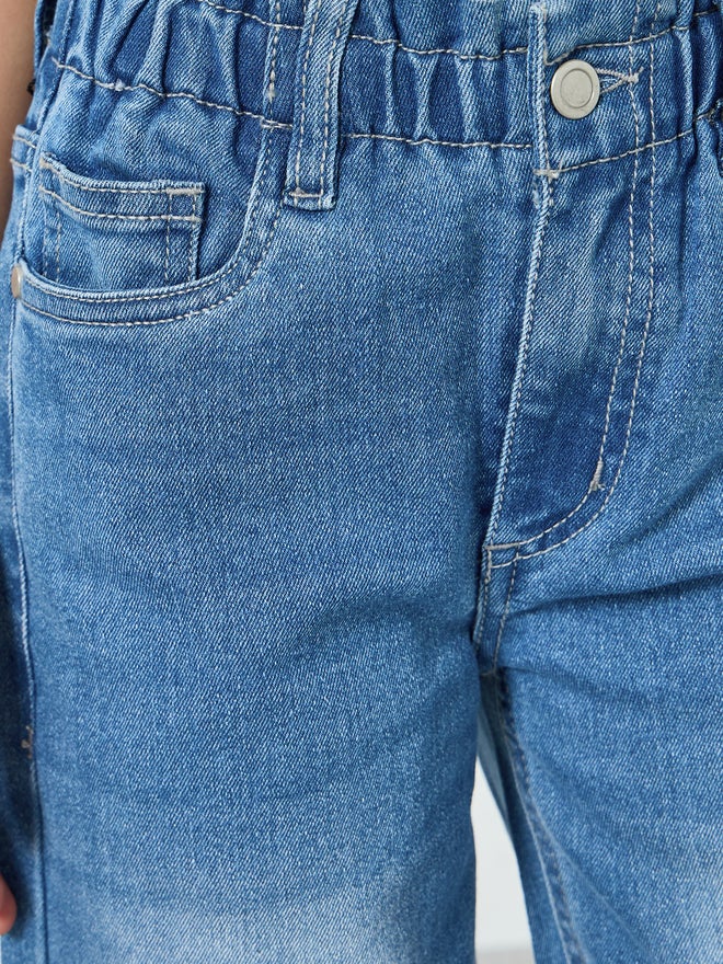 Styli Girls Blue Cotton Wide Leg Washed Jeans - Image 3