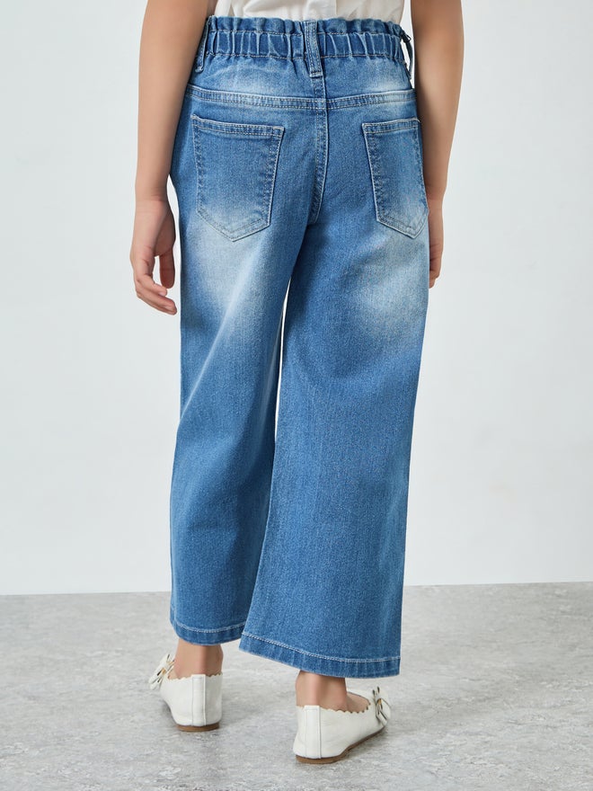 Styli Girls Blue Cotton Wide Leg Washed Jeans - Image 4