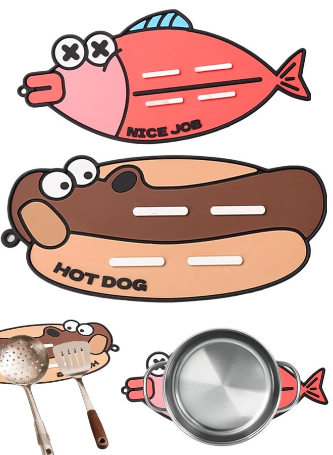 2pcs Heat Resistant Mat,Drying Pad Hot, Food Bowl Home Restaurant Under,Draining Counter Bathroom Countertop Undersink Rv Dormitory Apartment,Cartoon Cute Silicone Non, Slip - Image 1