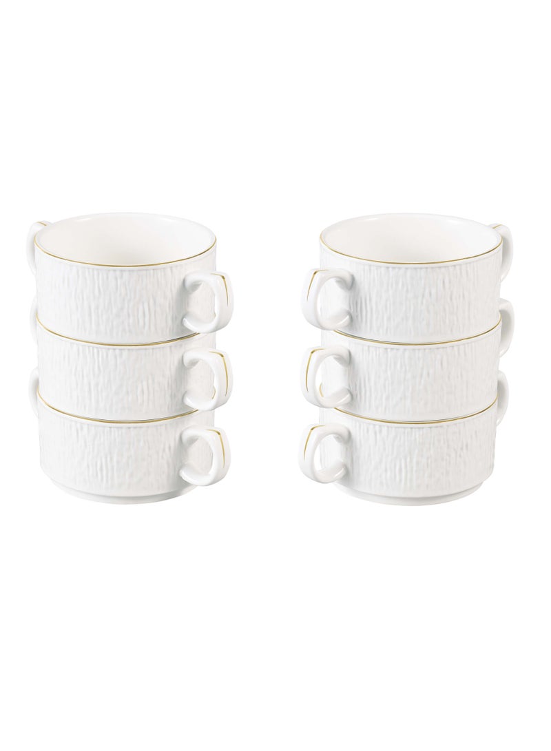 Shallow Gyza 16 Piece Soup Set with Matt Gold Stand - Elegant White Porcelain Dinnerware for Sophisticated Dining, Soup Bowls - Image 3