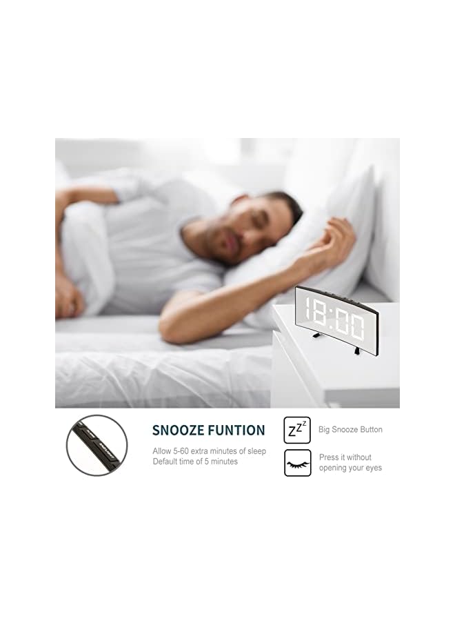 Raxoom clock, Mirror Surface Clock, Large Mirror LED Clock Alarm clock with Calendar Temperature, Auto Adjust 2 Levels Brightness, Snooze Function -Black - Image 3