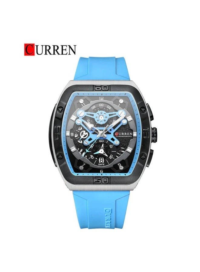CURREN ساعة كيرين 8443 للرجال كوارتز رياضية بحزام سيليكون هيكل سبائك أزياء متعددة الوظائف ساعة يد مقاومة للخدش زجاج 3ATM عرض مضيء كرونوغراف تقويم تاريخ ساعات سماء زرقاء - Image 1