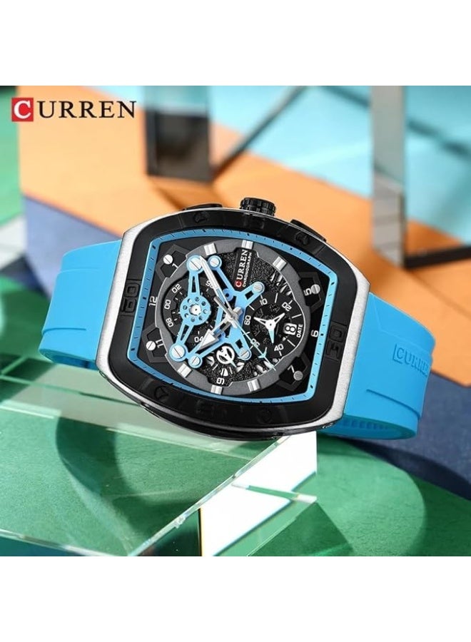 CURREN ساعة كيرين 8443 للرجال كوارتز رياضية بحزام سيليكون هيكل سبائك أزياء متعددة الوظائف ساعة يد مقاومة للخدش زجاج 3ATM عرض مضيء كرونوغراف تقويم تاريخ ساعات سماء زرقاء - Image 3