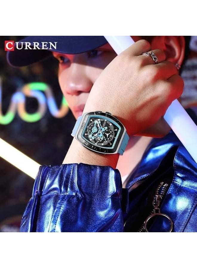CURREN ساعة كيرين 8443 للرجال كوارتز رياضية بحزام سيليكون هيكل سبائك أزياء متعددة الوظائف ساعة يد مقاومة للخدش زجاج 3ATM عرض مضيء كرونوغراف تقويم تاريخ ساعات سماء زرقاء - Image 4
