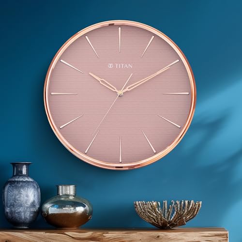 Titan Contemporary Rustic Pink Wall Clock in a Glossy Finish with a Textured Dial 32.5 x 32.5 cm (Medium) - Image 1