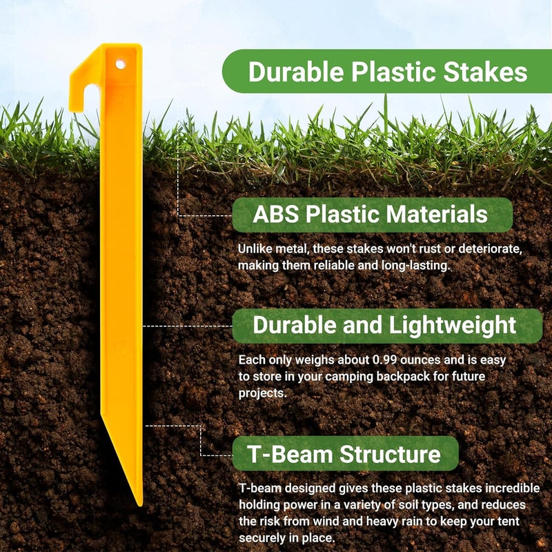 Hikemax 10 Pack Plastic Tent Stakes - 9 Inch Heavy Duty Beach Tent Pegs Sand Stakes - Essential Outdoor Gear for Camping, Backpacking, Gardening and More - Image 3