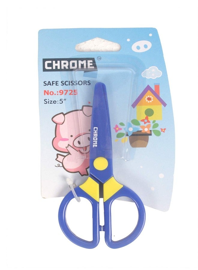 Chrome Stationery Kid's Safe Plastic Scissors, Blue, Pack of 4 - Image 1