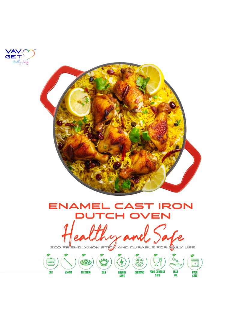 VAV - Enameled Cast Iron Casserole Dish with Lid - 5 Quart Enamel Cookware Pot - Enameled Cast Iron Dutch Oven with Lid - Image 1