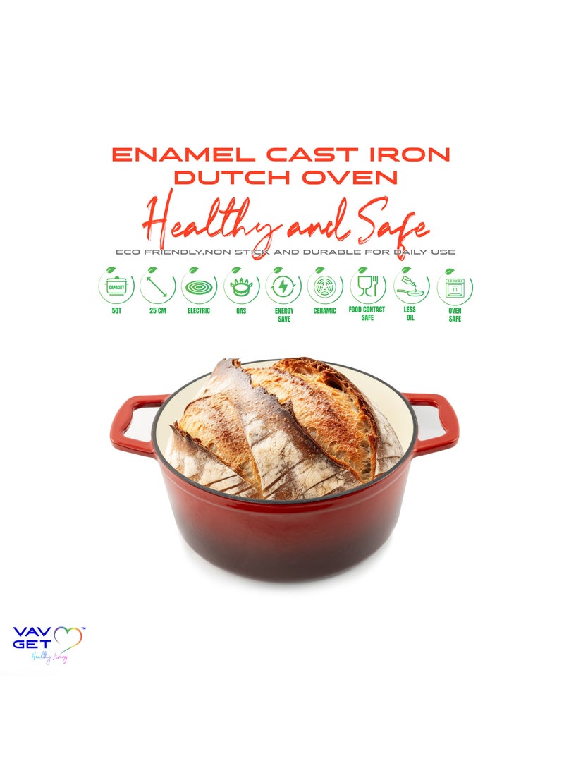 VAV - Enameled Cast Iron Casserole Dish with Lid - 5 Quart Enamel Cookware Pot - Enameled Cast Iron Dutch Oven with Lid - Image 1