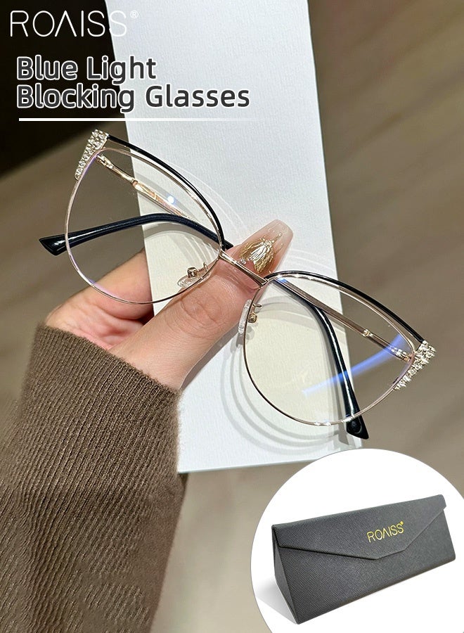 roaiss Women's Fashion Photochromic Blue Light Blocking Glasses Minimalist Chic Luxurious Rhinestone Embellished Metal Hinge Glasses Anti Eyestrain Headache Eyewear - Image 1
