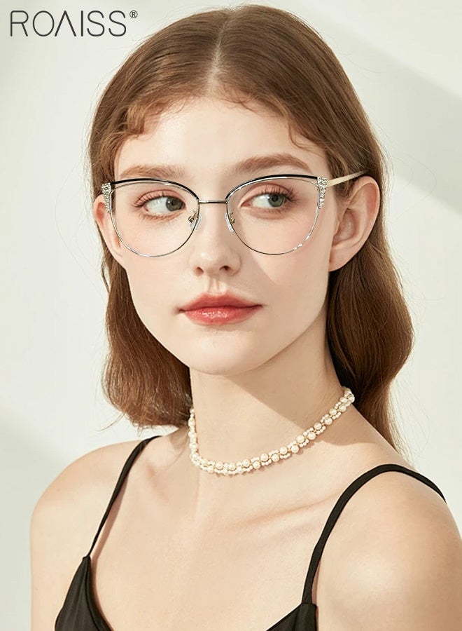 roaiss Women's Fashion Photochromic Blue Light Blocking Glasses Minimalist Chic Luxurious Rhinestone Embellished Metal Hinge Glasses Anti Eyestrain Headache Eyewear - Image 2