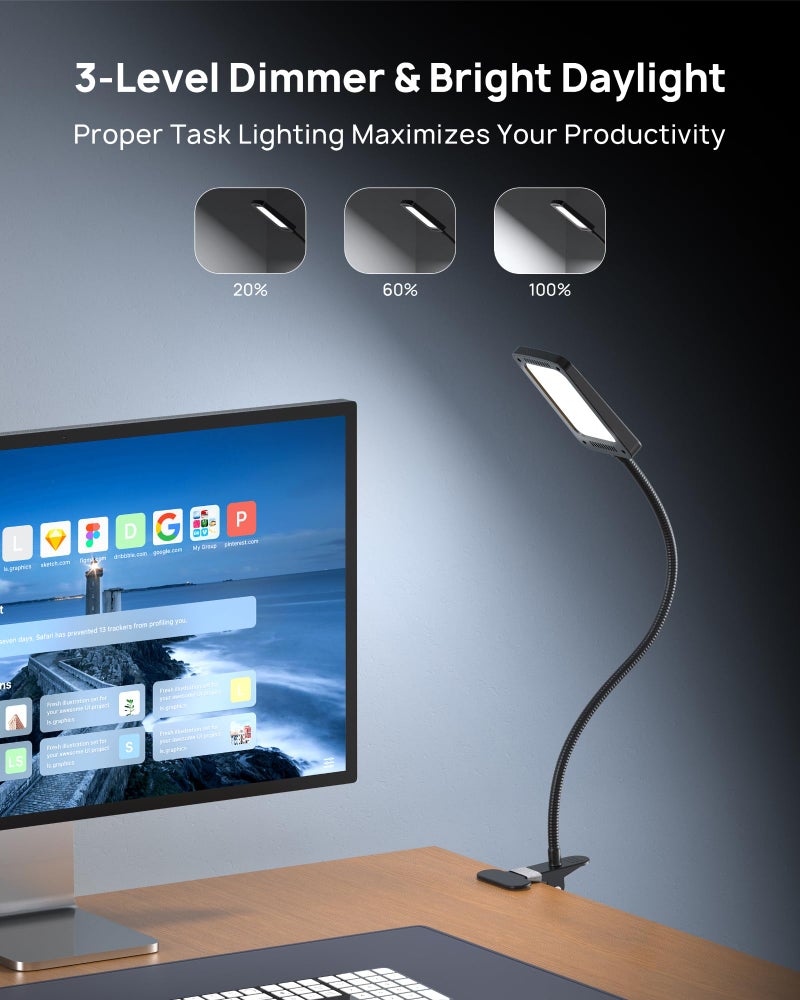 TROND LED Desk Lamp with Clamp, 1000LM Super Bright 3-Level Dimmable Desk Light 6000K Daylight, Extra-Long Flexible Gooseneck Clip on Light, Eye-Care Clamp Lamp for Painting, Workbench,Reading, Sewing - Image 2