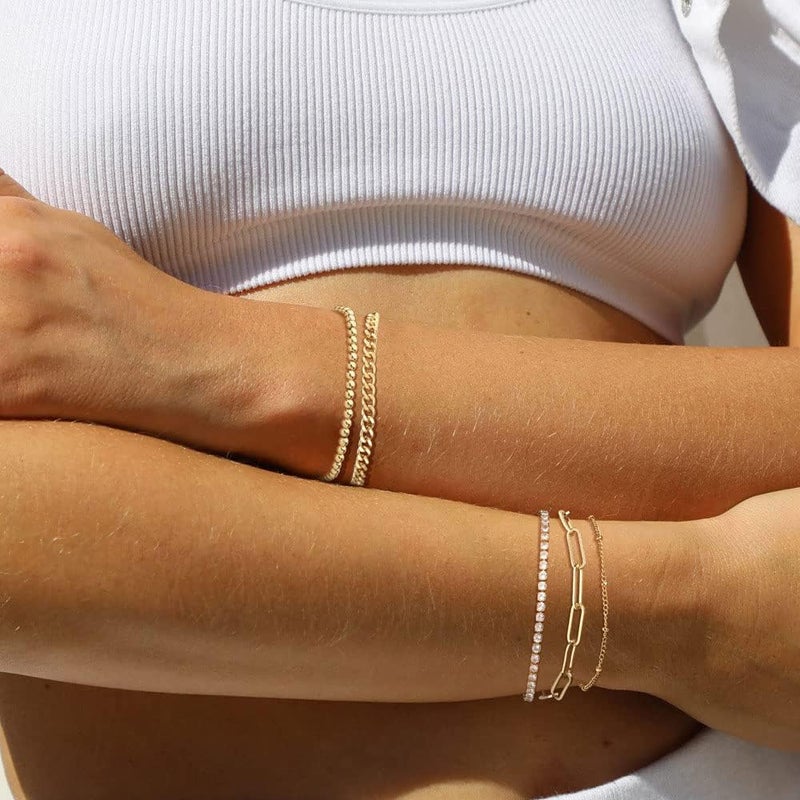 LinJie 5-Piece Gold Chain Bracelet Set for Women - Adjustable Ankle Bracelets - Image 2